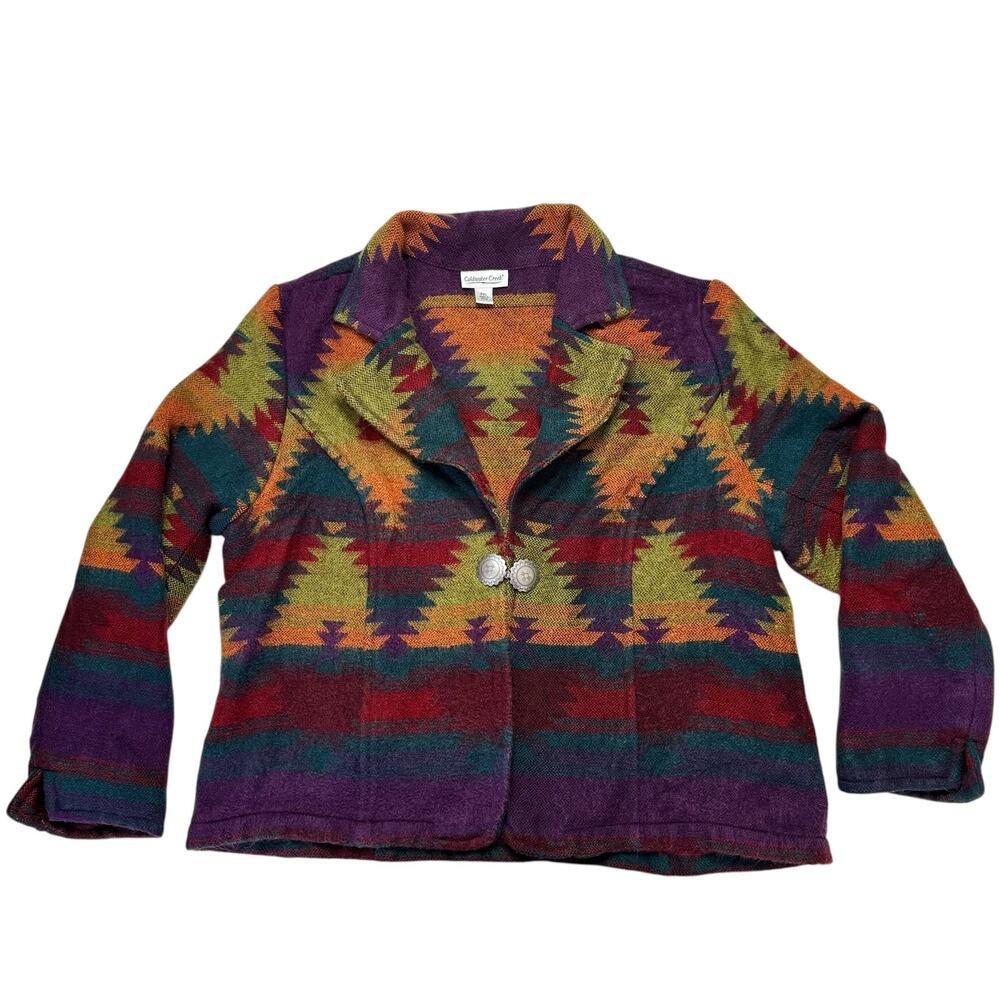 COLDWATER CREEK Colorful Southwestern Print Woven Blanket Coat Size XL Petite - Picture 4 of 10